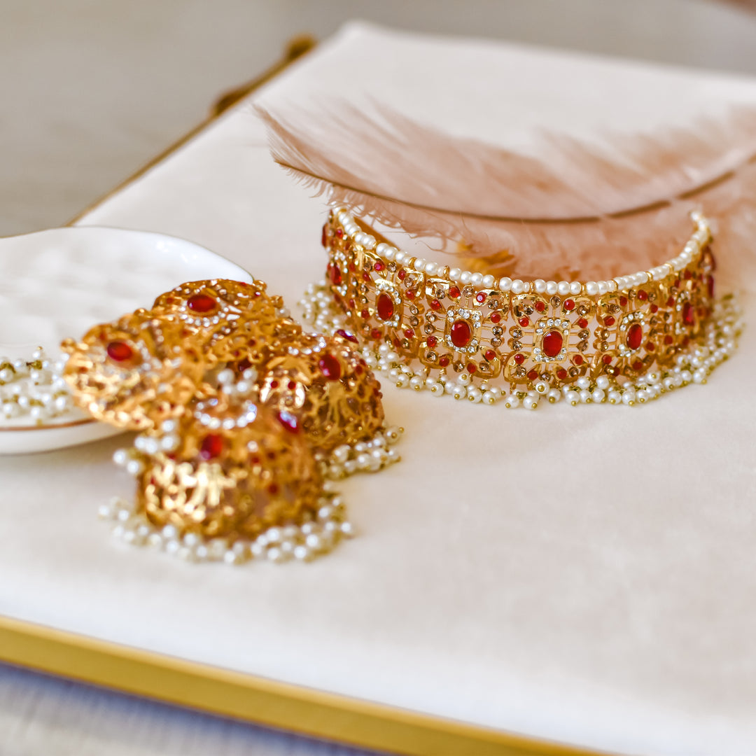 Minsa Choker & Earrings Set - Garnet