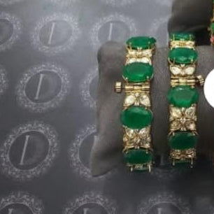 Custom Order - Gauri Bangles With Dark Green Stones