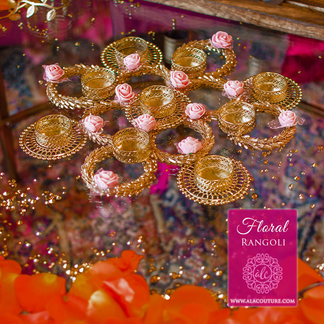 Pink & Gold Floral Diya Rangoli