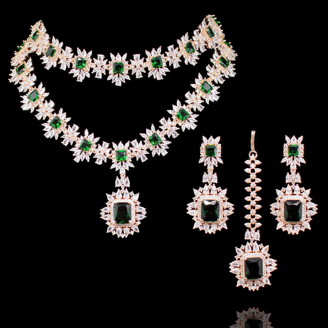 Custom Order Veena Set - Emerald W/ Clip-on Earrings