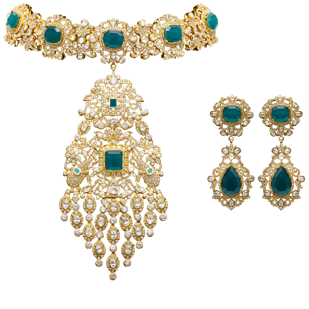 Custom Order - Shreya Set W/ Royal Blue Stones & Teekah
