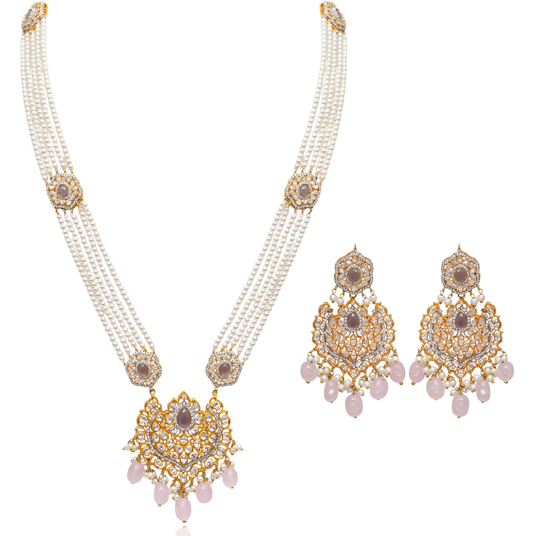 Custom Order - Esha Mala & Earrings Set Lilac & Pink