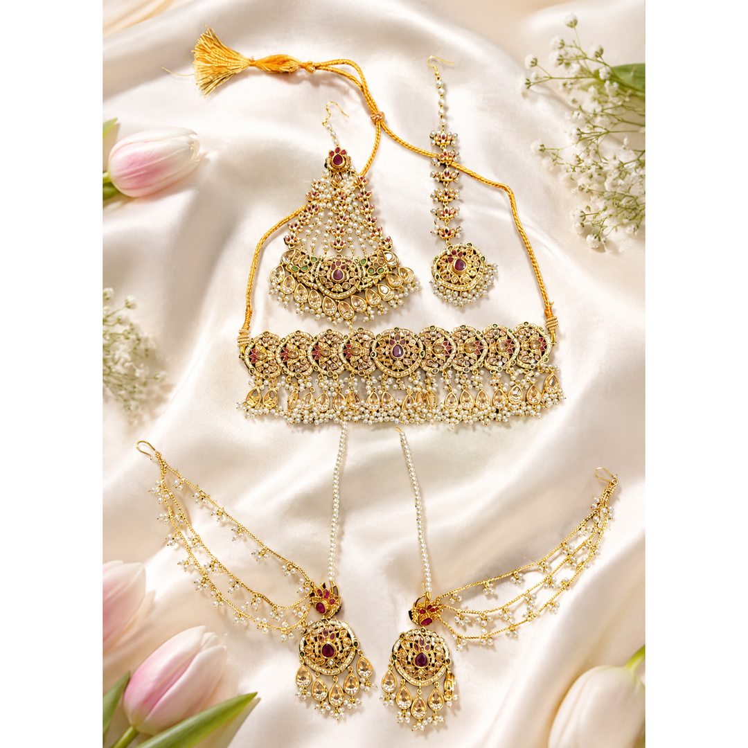 Zaresh Set Maroon & Champagne Stones - Available in 2 Options