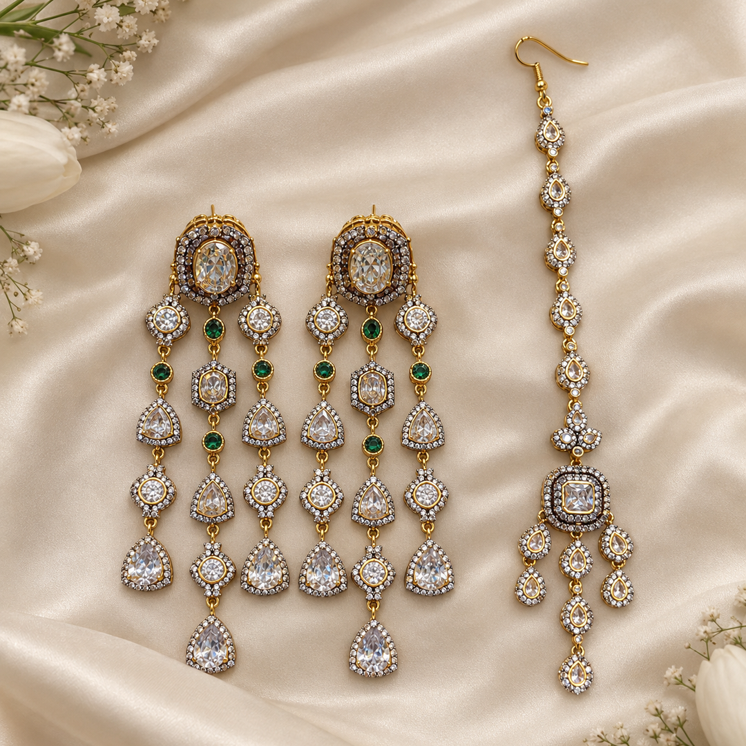 Fareeha Earrings & Teekah Set - Available in 3 Plating Options