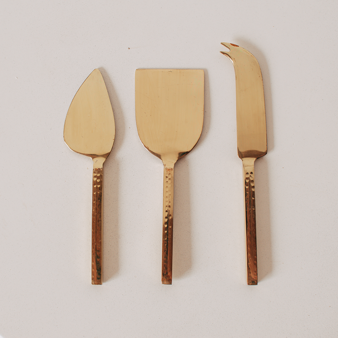 Brass Cheese Knife Set- Hammered Finish