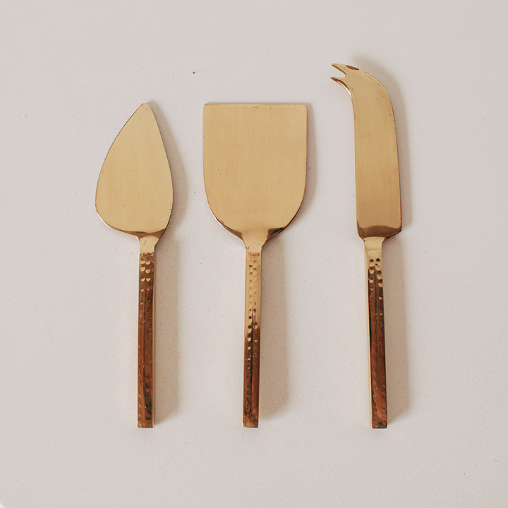 Brass Cheese Knife Set- Hammered Finish