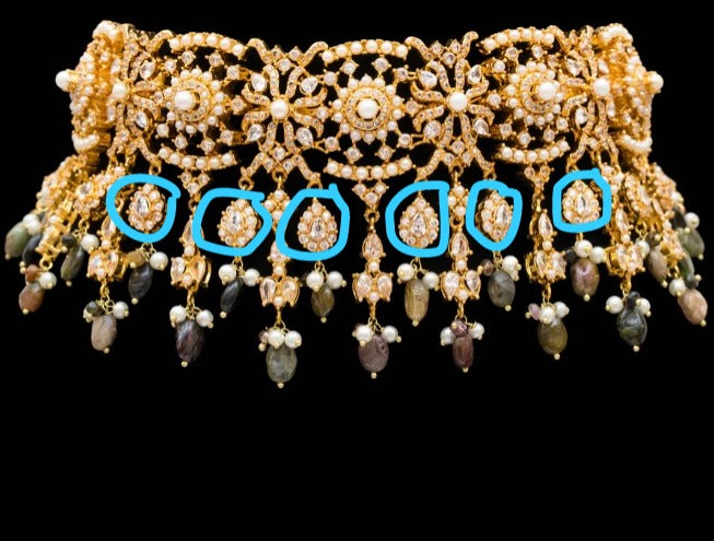 Custom Order - Insiya Choker & Teekah With Sapna Earrings In Emerald Beads