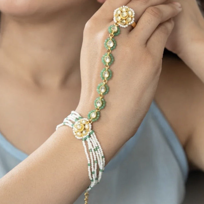Custom Order - Ayushia Haathphool W/ Peach Beads Instead of Mint