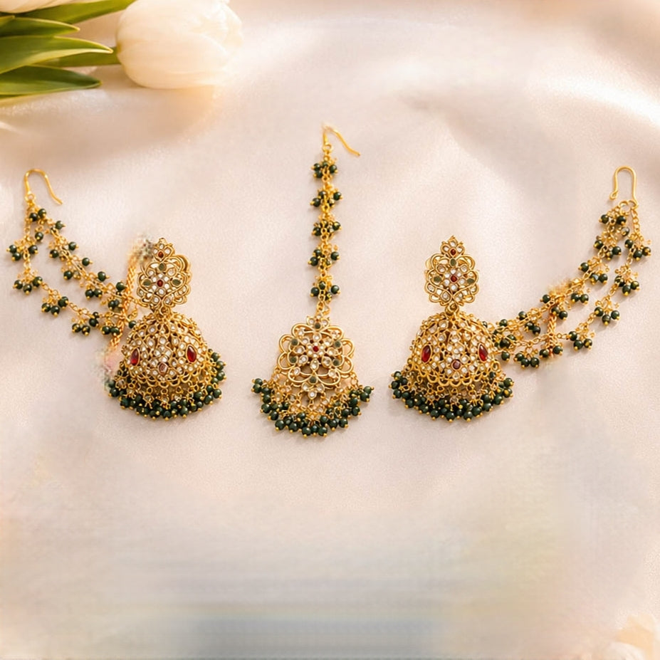 Custom Order Meira Earrings & Teekah Set - Emerald & Ruby