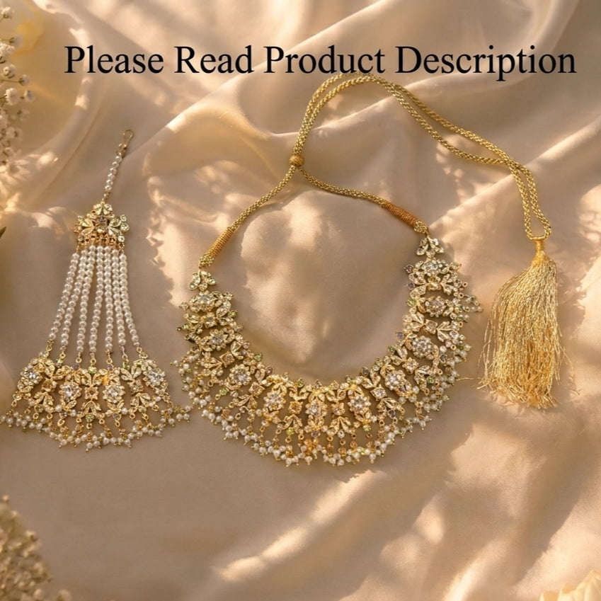 Custom Order - Hana Necklace & Jhoomar Only Matching W/ Rinah Set Champagne & Amethyst