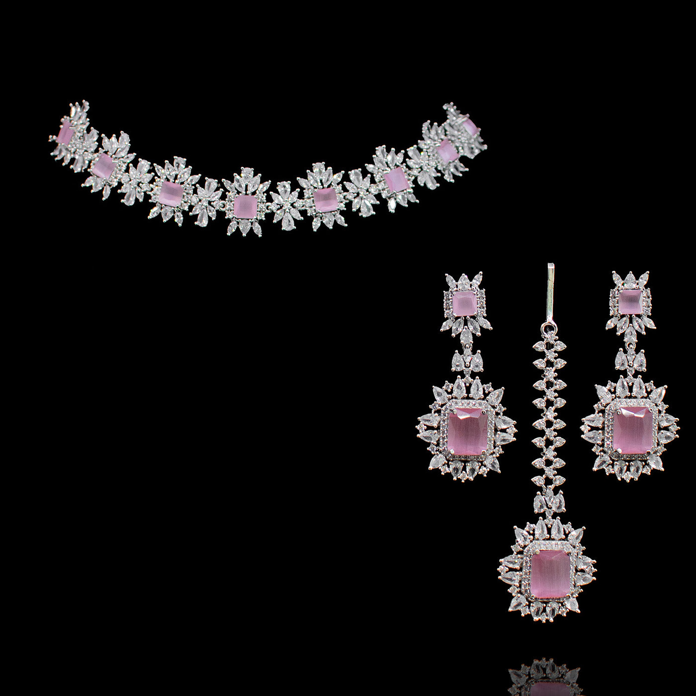 Custom Order - Veena Set Pink Silver Plated Without Necklace