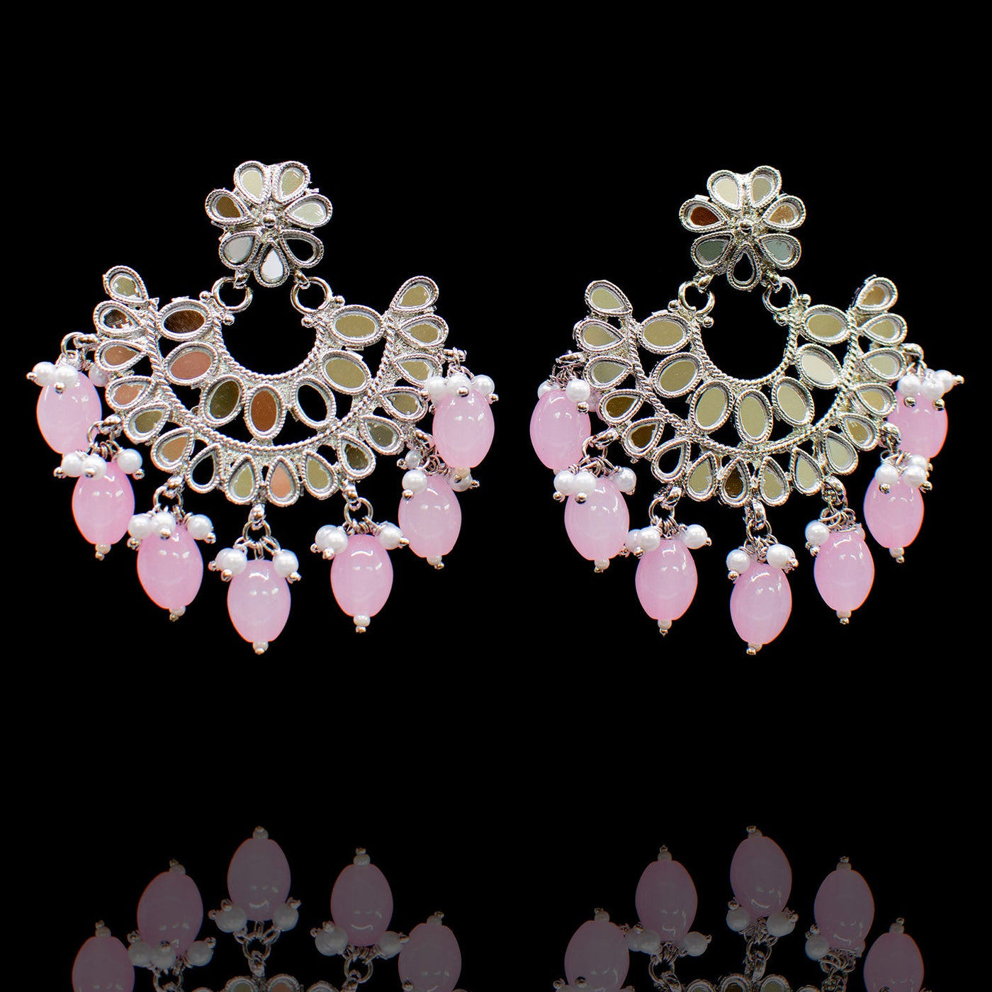 Fareen Earrings & Teekah Set - Pink