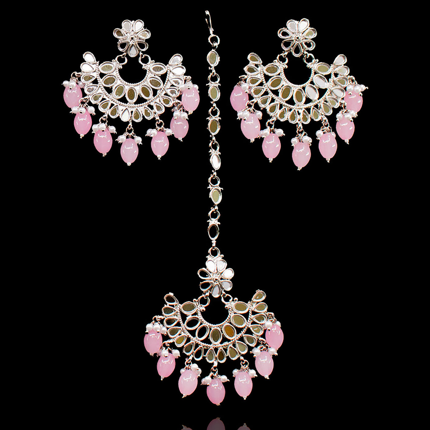 Fareen Earrings & Teekah Set - Pink