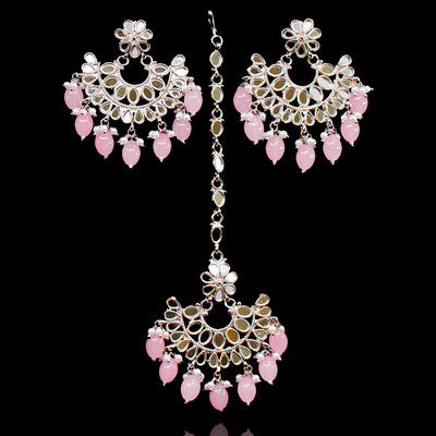 Fareen Earrings & Teekah Set - Pink