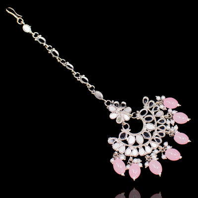 Fareen Earrings & Teekah Set - Pink