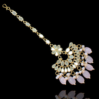 Fareen Earrings & Teekah Set - Pink