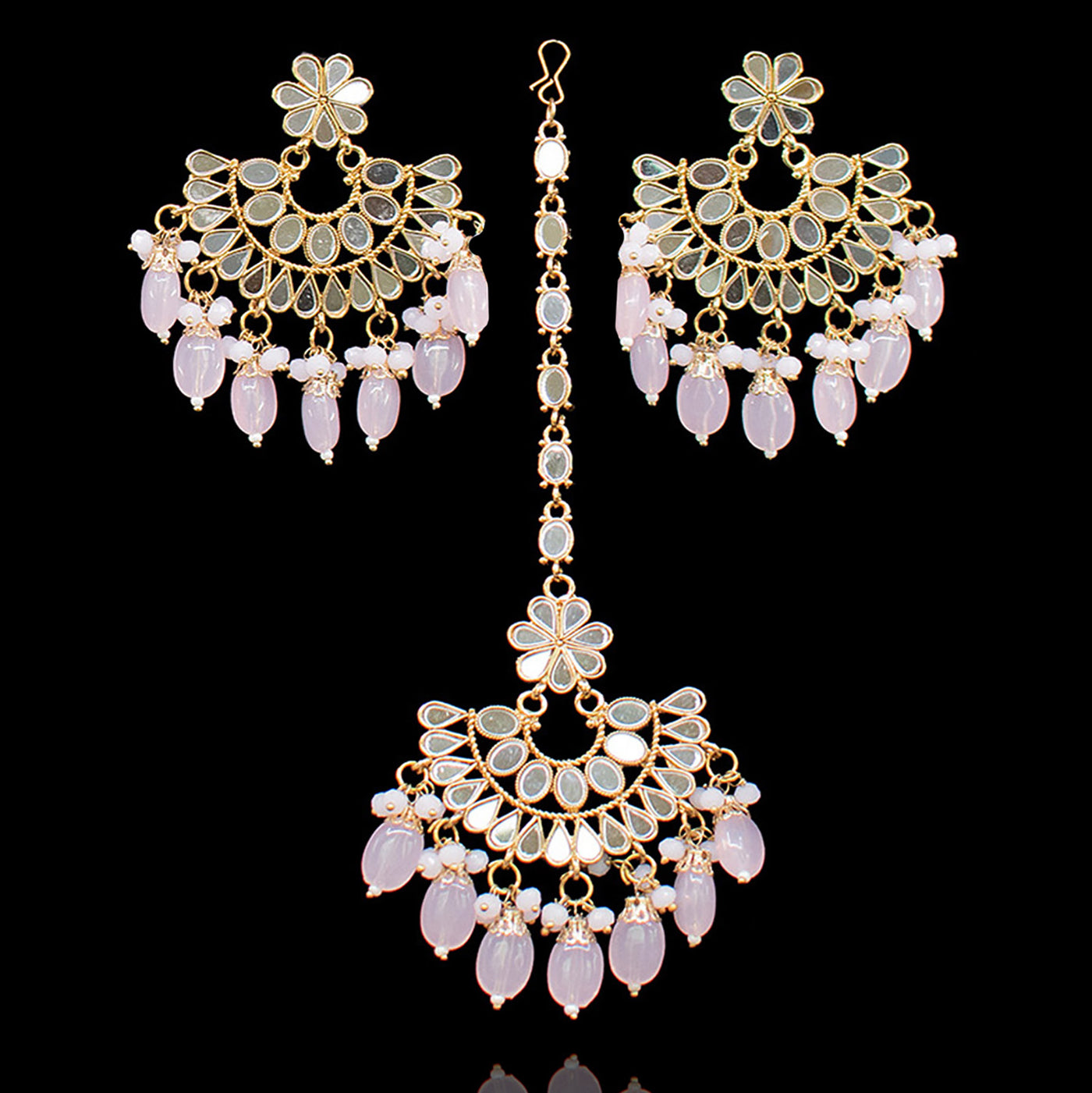 Fareen Earrings & Teekah Set - Pink