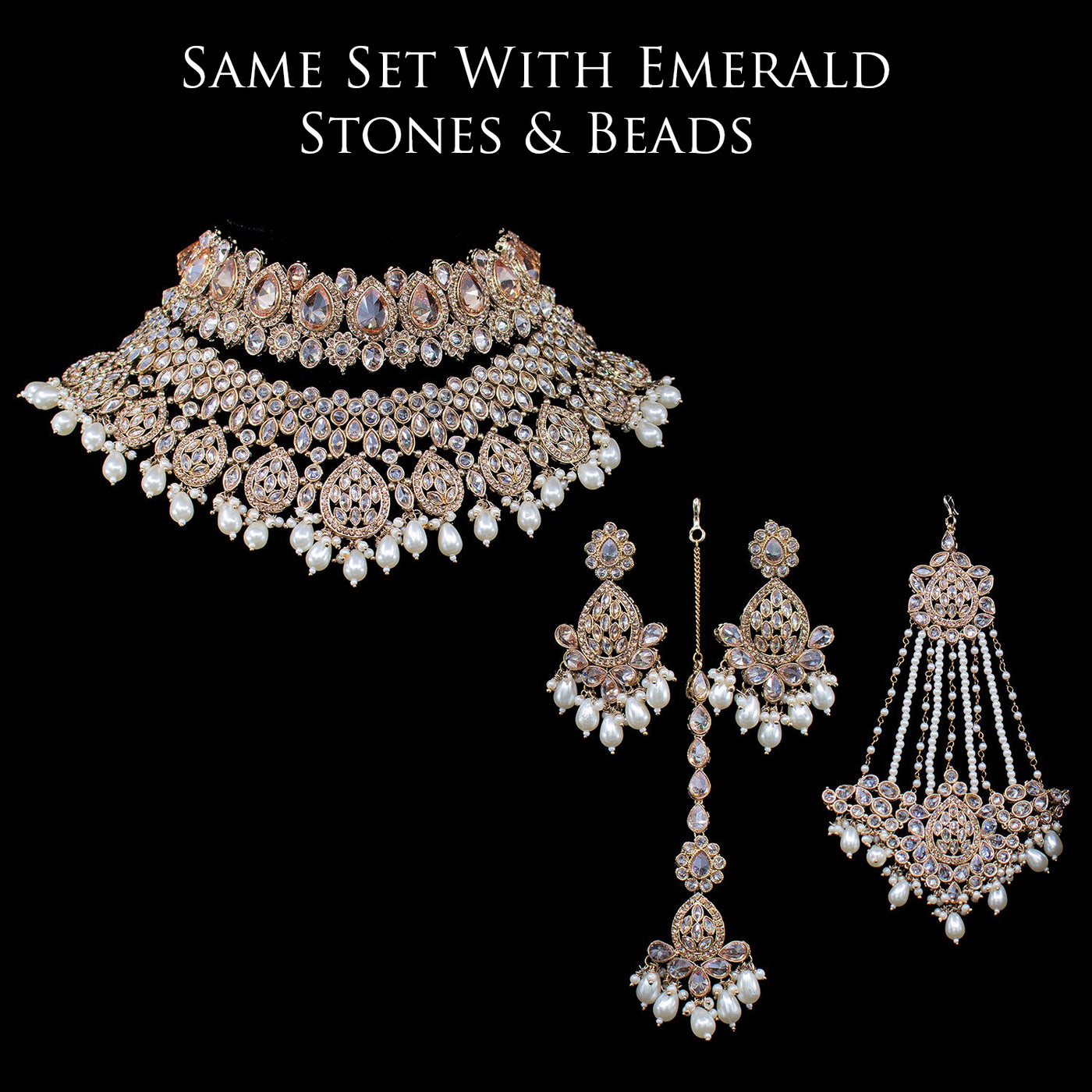 Custom Order - Waniya Set With Emerald Stones and Beads