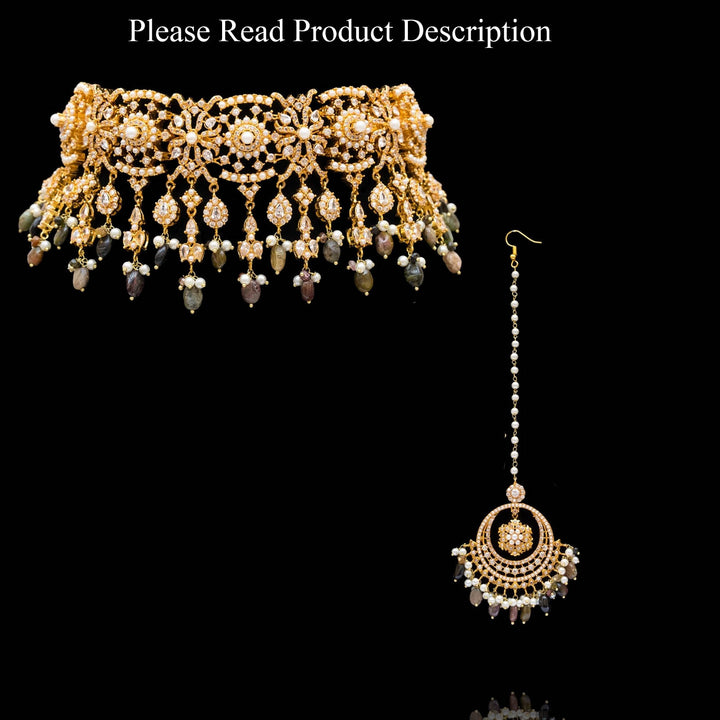 Custom Order - Insiya Choker & Teekah With Sapna Earrings In Emerald Beads