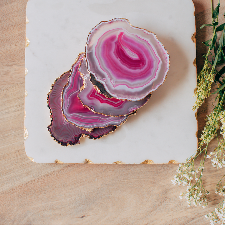Pink Agate Coaster Set
