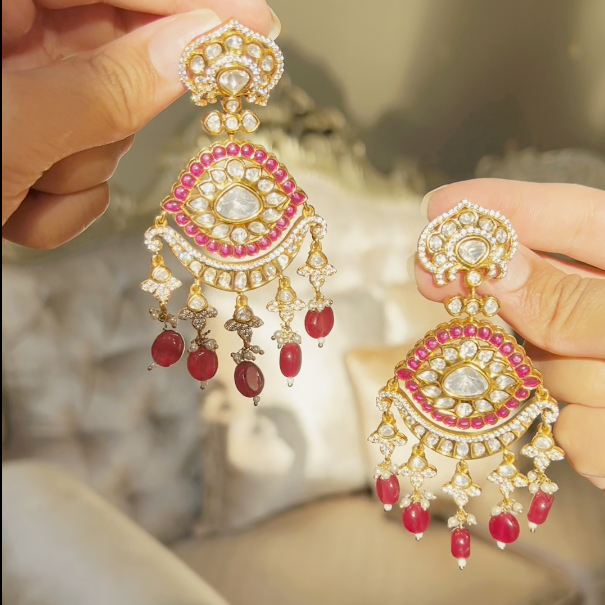 Prachi Earrings & Teekah Set - Ruby