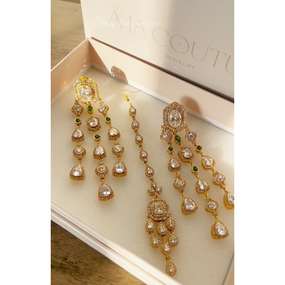Fareeha Earrings & Teekah Set - Available in 2 Plating Options