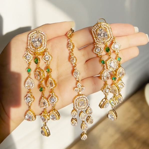 Fareeha Earrings & Teekah Set - Available in 2 Plating Options
