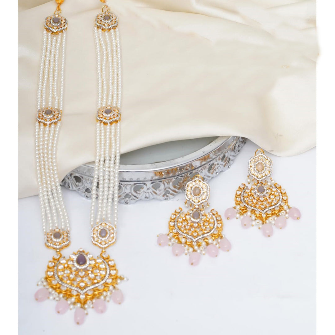 Custom Order - Esha Mala & Earrings Set Lilac & Pink
