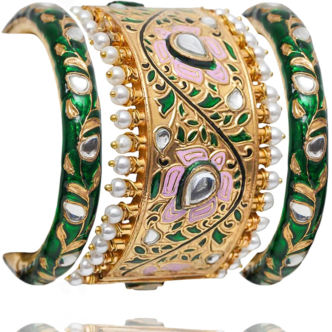Brishna Bangles Pink & Green - Available in 3 Sizes