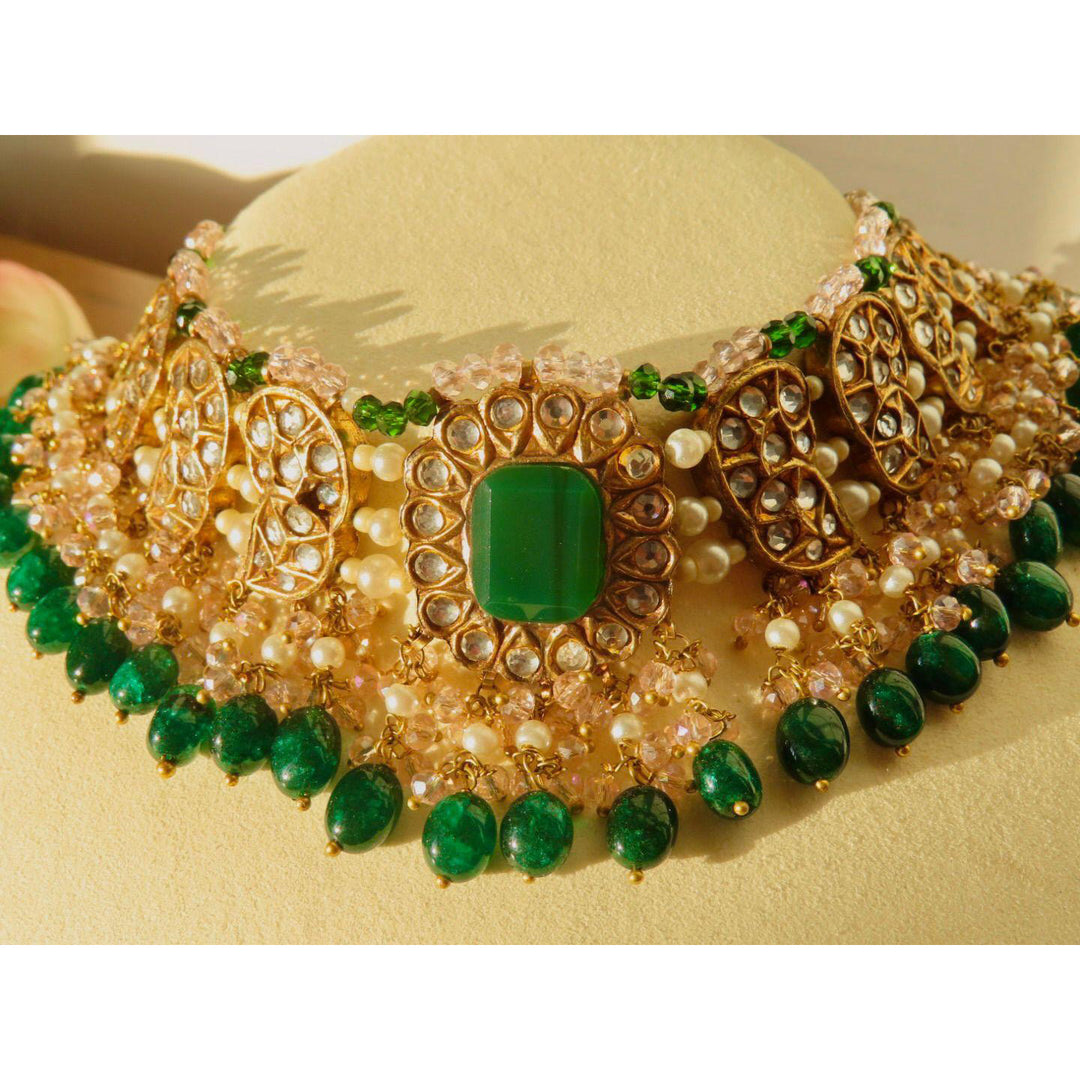 Zaryab Set - Emerald & Pink