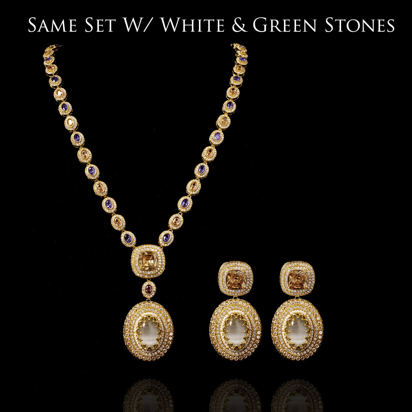 Custom Order - Amila Set W/ White & Green Stones