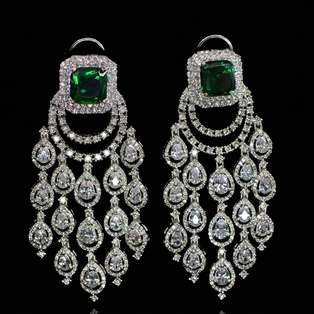 Nima Earrings - Emerald Silver Plated