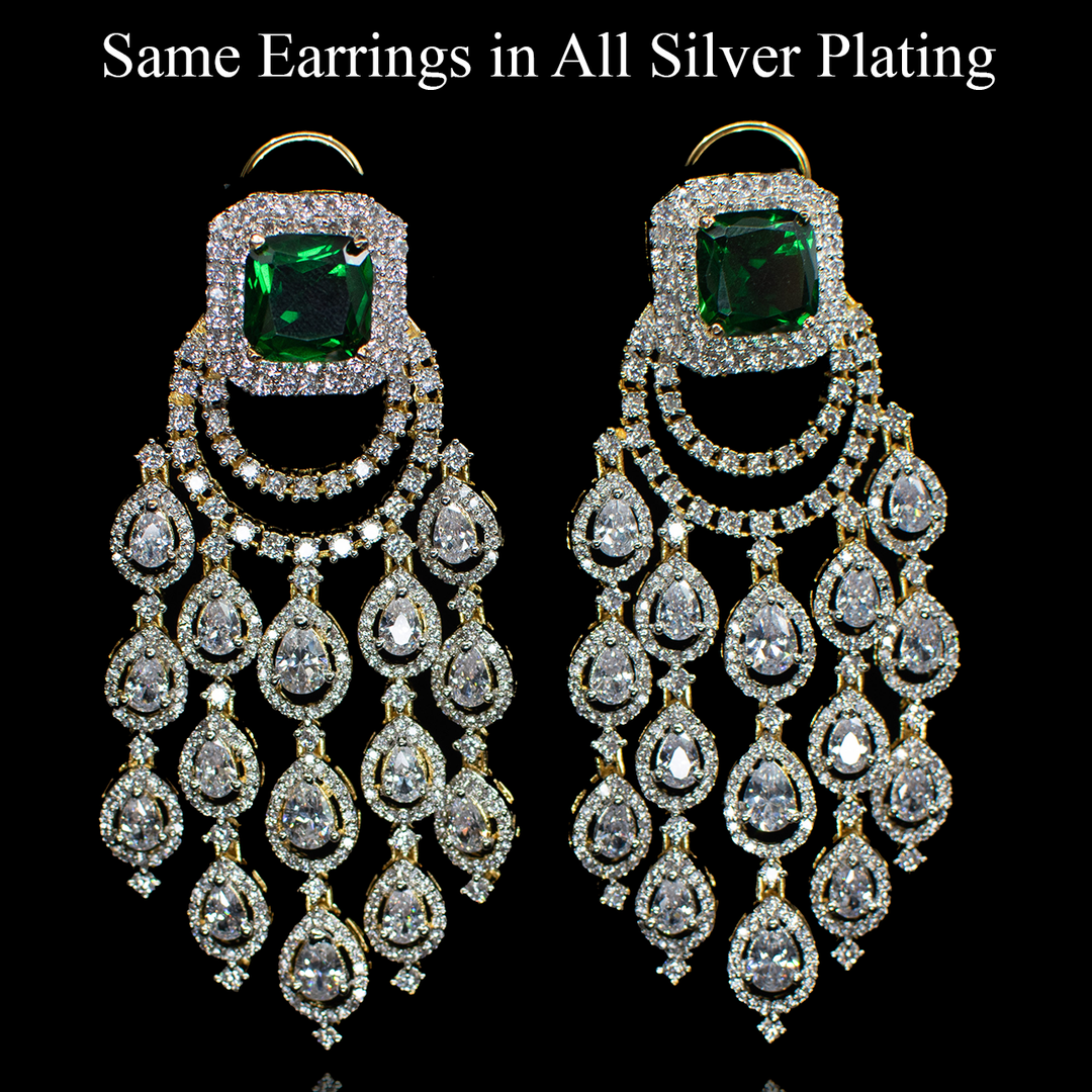 Custom Order Nima Earrings - Emerald Silver Plated