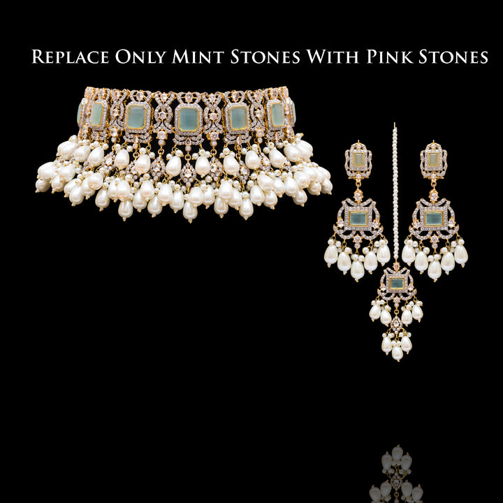Custom Order - Yashfa Set With Pink Stones
