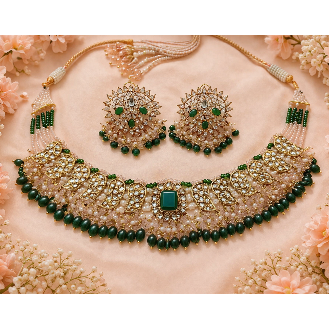 Zaryab Set - Emerald & Pink