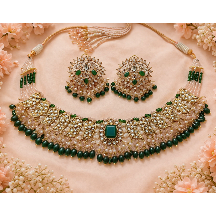 Zaryab Set - Emerald & Pink