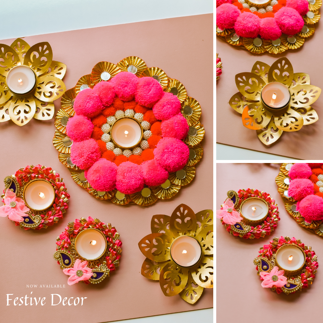 Pink and Blue Floral Diyas